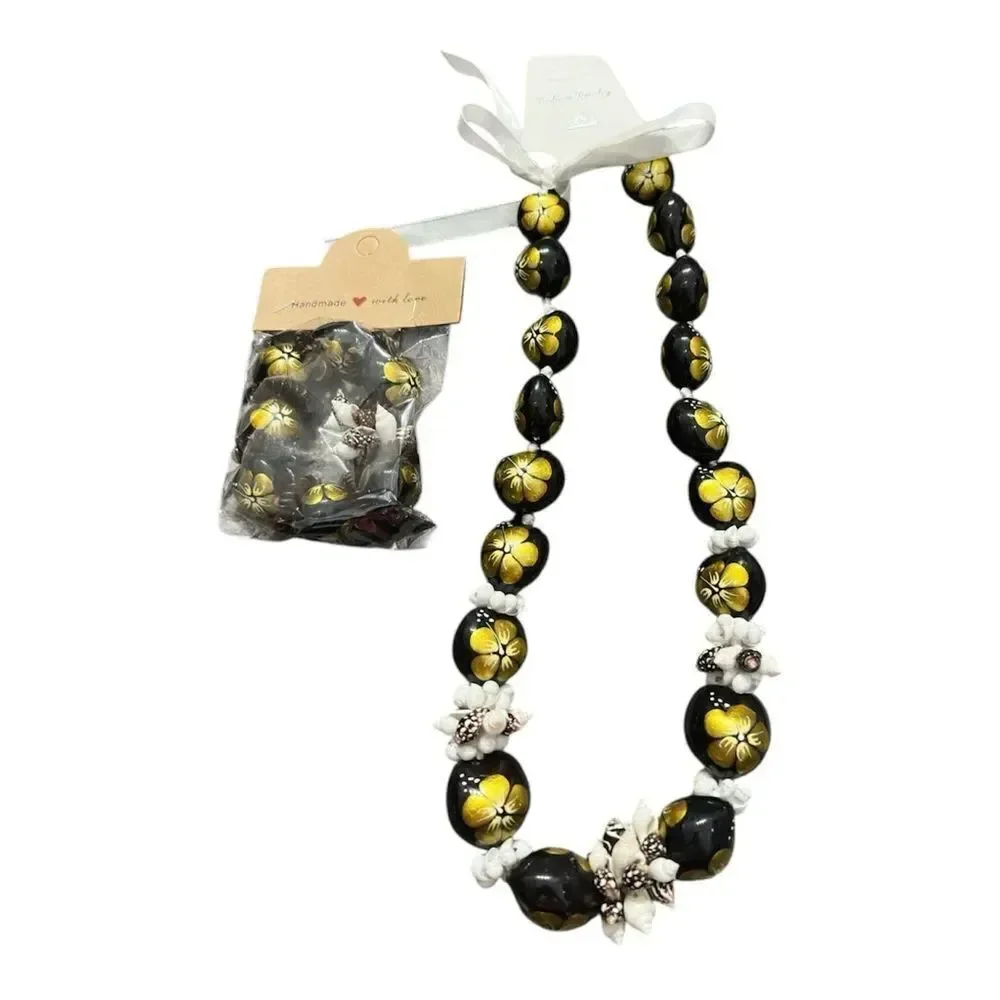 Hawaiian Kukui Nut Shell Lei Necklace & Breacelet
